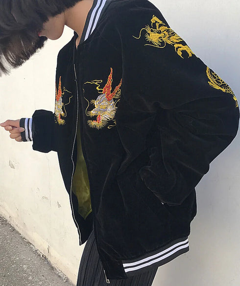 Dragon Embroidery Bomber Coat